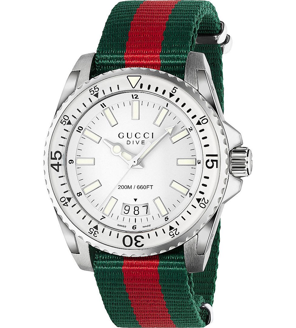 Gucci Men's YA136207 'Dive' Green and red Nylon Watch